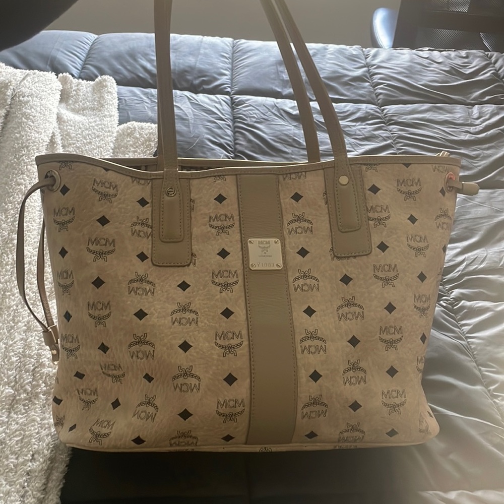 MCM Beige Reversible Medium Tote with Mini Pouch